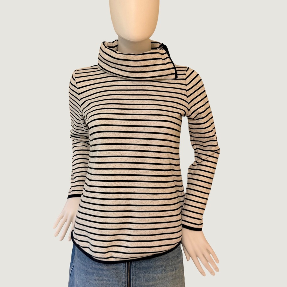 T by Talbots Womens Striped Funnel Neck Pullover Top Black White Size SP VN5675